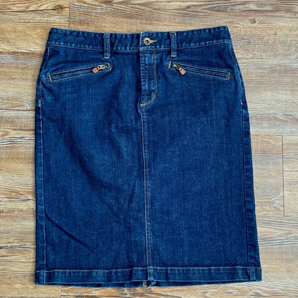 Vintage Ralph Lauren Jeans Company Co Dark Wash Denim Pencil Skirt Zip Pockets 8
